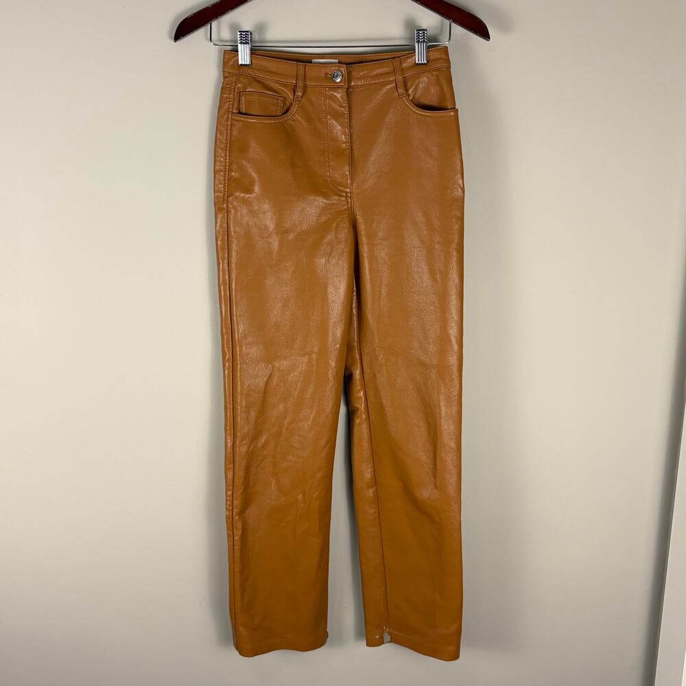 Aritzia Wilfred Brown Faux Leather Straight Leg Pants Chic Glam Women's Size 0